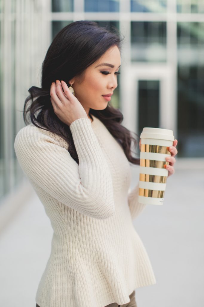 Casual Peplum :: Ivory Sweater + Olive Leggings - Color & Chic