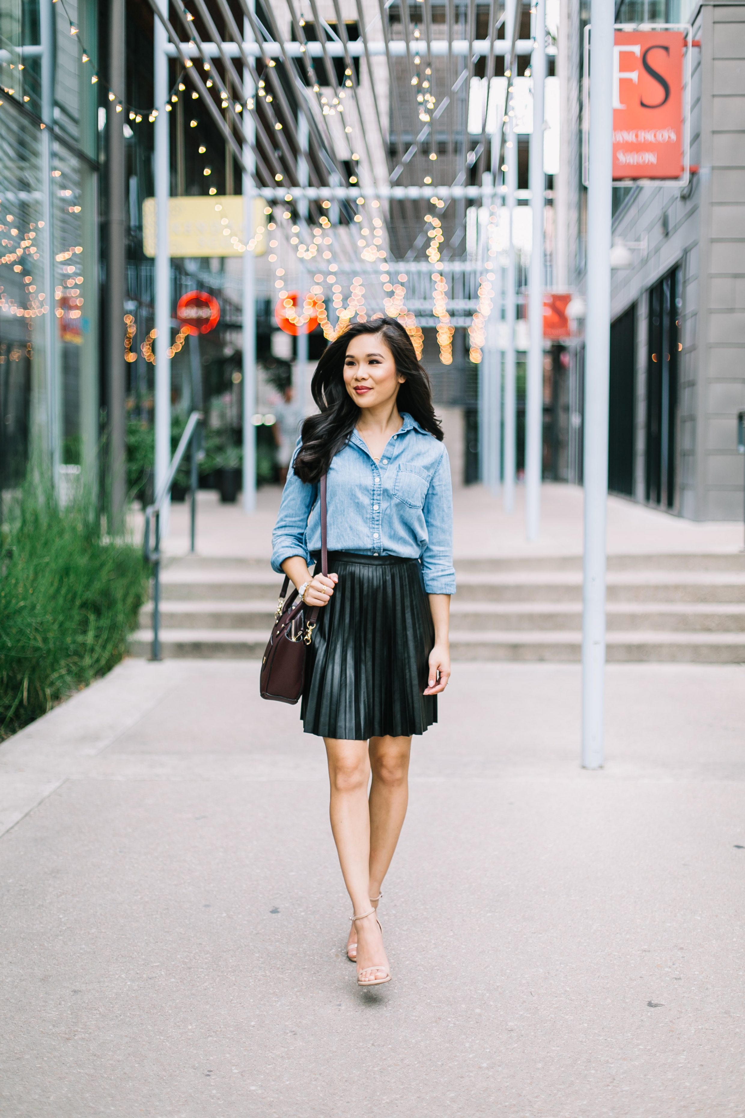Austin during Fall :: Pleated Leather Skirt - Color & Chic