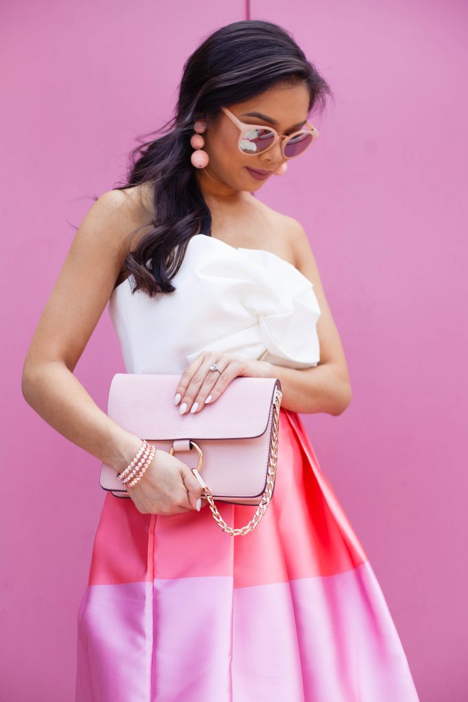 Pink Party Outfit :: White Bustier + Striped Midi Skirt - Color & Chic