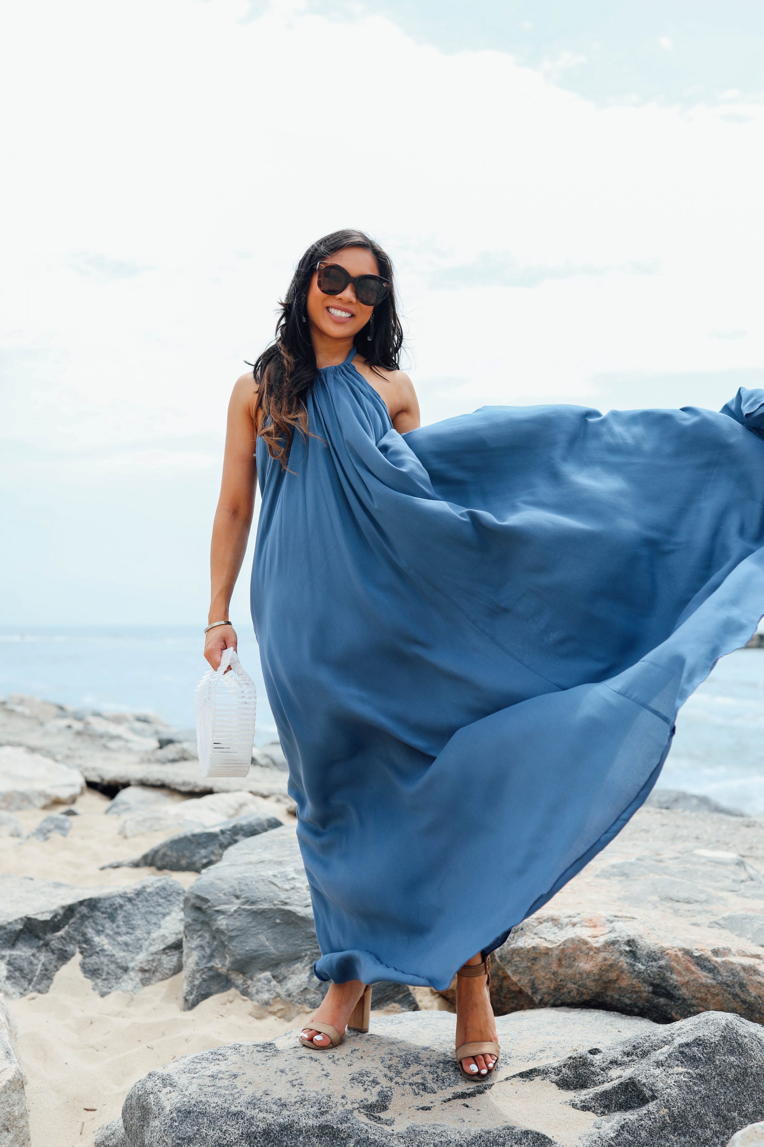 blues of summer    maxi dress with pockets