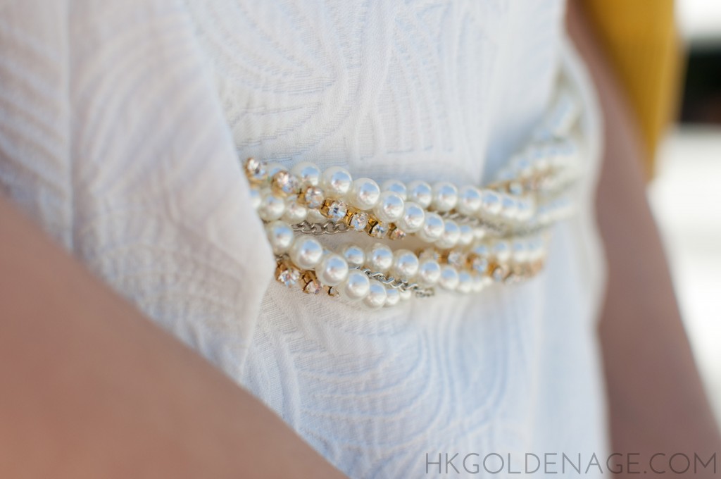 pearls diamonds rhinestones white dress