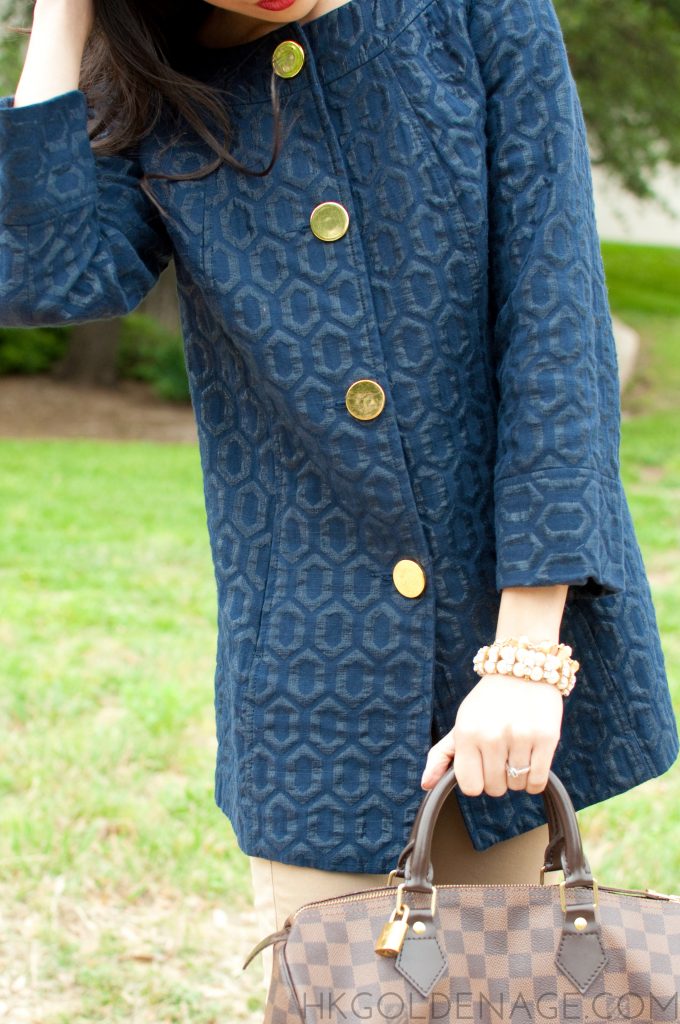 Navy coat with gold buttons