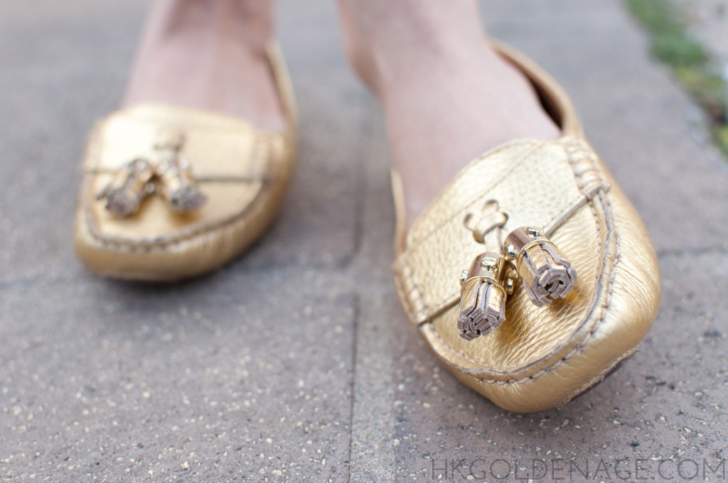 Gold Tory Burch Penny Loafers