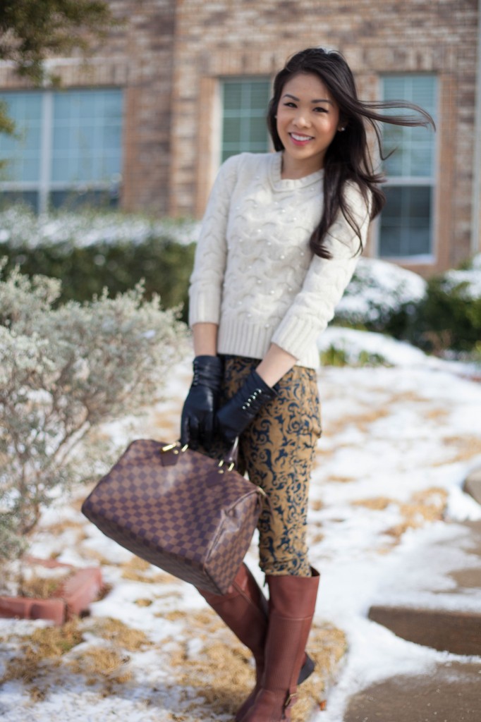 White Texas Christmas :: Gold Brocade & Red Peacoat - Color & Chic