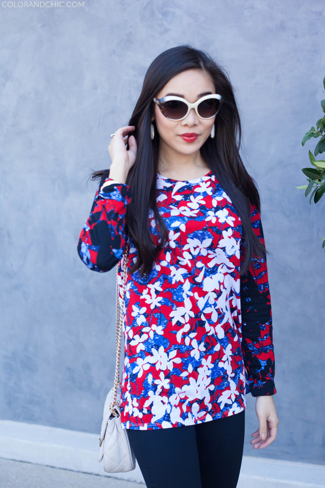 peter,pilotto,top,red,floral,blouse,tee,two,ways,styled,stuart,weitzman,5050,boot,nappa,napa,leather,look,pairing,outfit,black,michael,kors,sloan,quilted,white,bag,crossbody,dior,cateye,cat,eye,sunglasses,tory,burch,kendra,scott,white,pearl,elle,earrings,forever,21,jeans,denim,via,spiga,two,tone,twotone,heels,sandals,tom,ford,willful,lipstick,lip,shine,