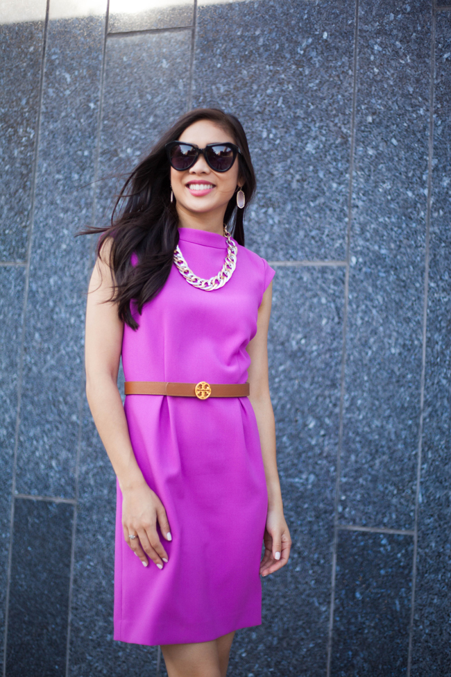 Work Staple :: Fuchsia Dress & Light Accessories - Color & Chic
