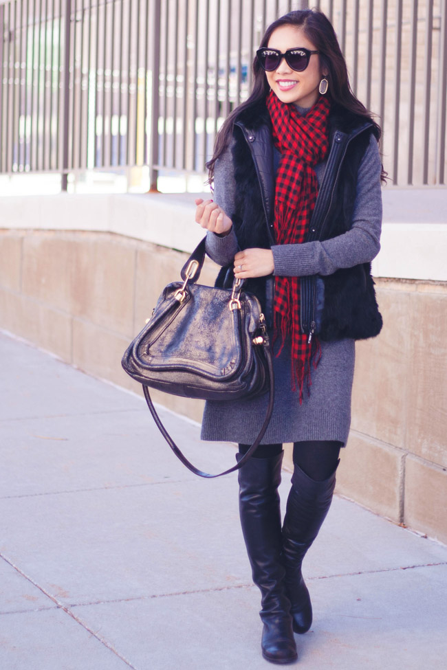 Layers of Black :: Warm Sweater Dress & Soft Vest - Color & Chic