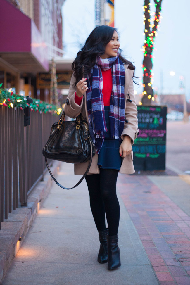 Cozy Layers :: Red Sweater & Oversized Scarf - Color & Chic