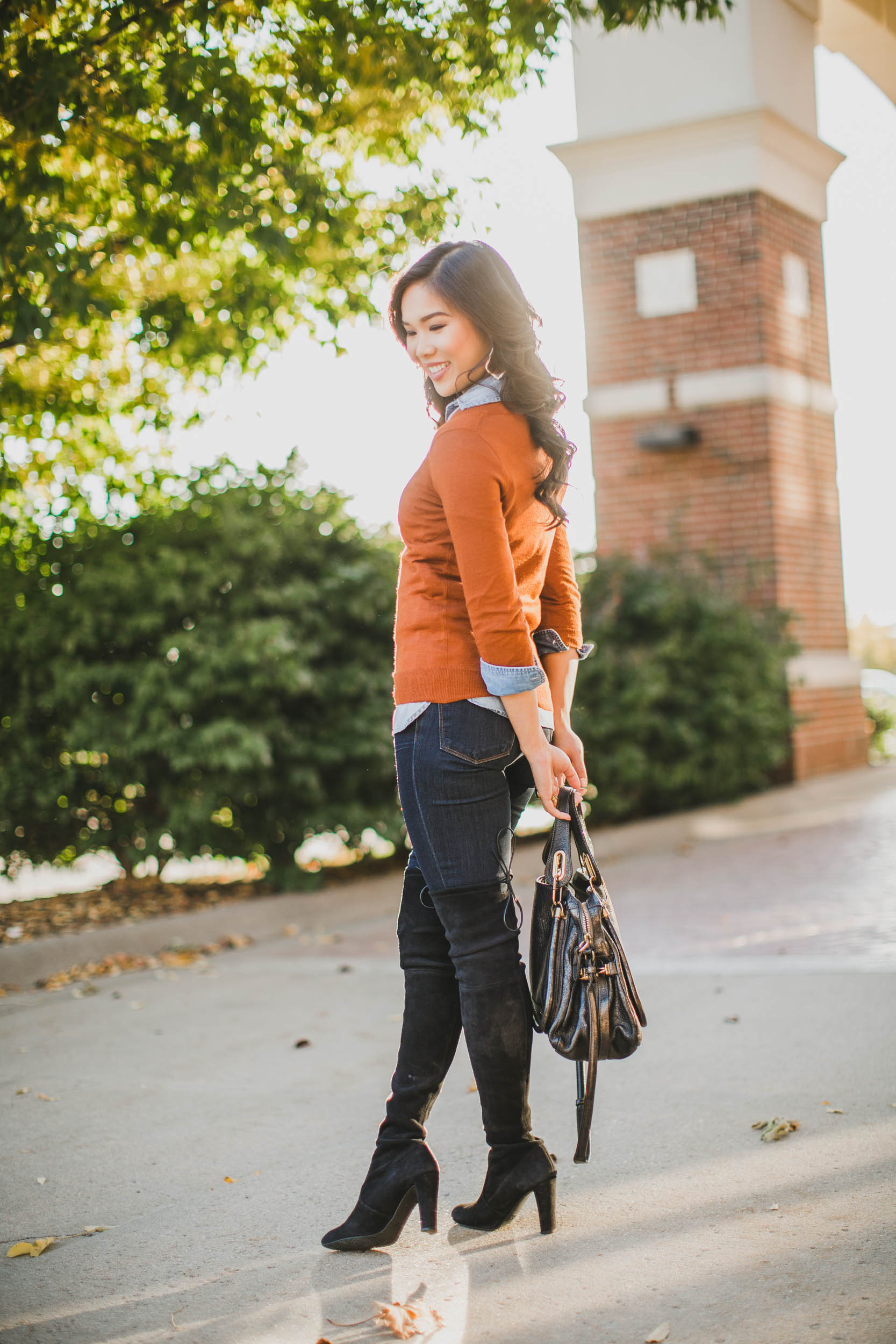 Fall Layers :: Burnt Orange + Over-The-Knee Boots - Color & Chic