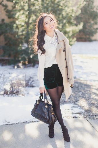 Elegant Textures :: Velvet Shorts + Silk Blouse - Color & Chic