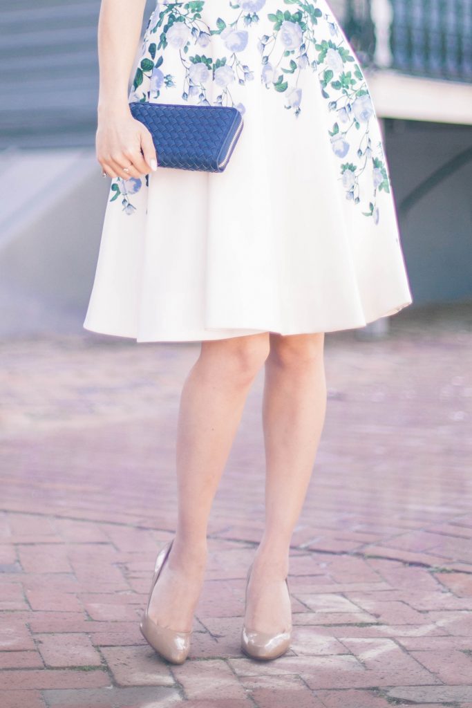 erin,fetherston,kendra,scott,earrings,suzie,dress,white,blue,roses,green,floral,florals,spring,fashionista,style,outfit,of,the,day,norfolk,virginia,blogger,lifestyle,downtown,charming,charlies,christian,louboutin,red,soles,hermes,clic,clac,periwinkle,southern,living,