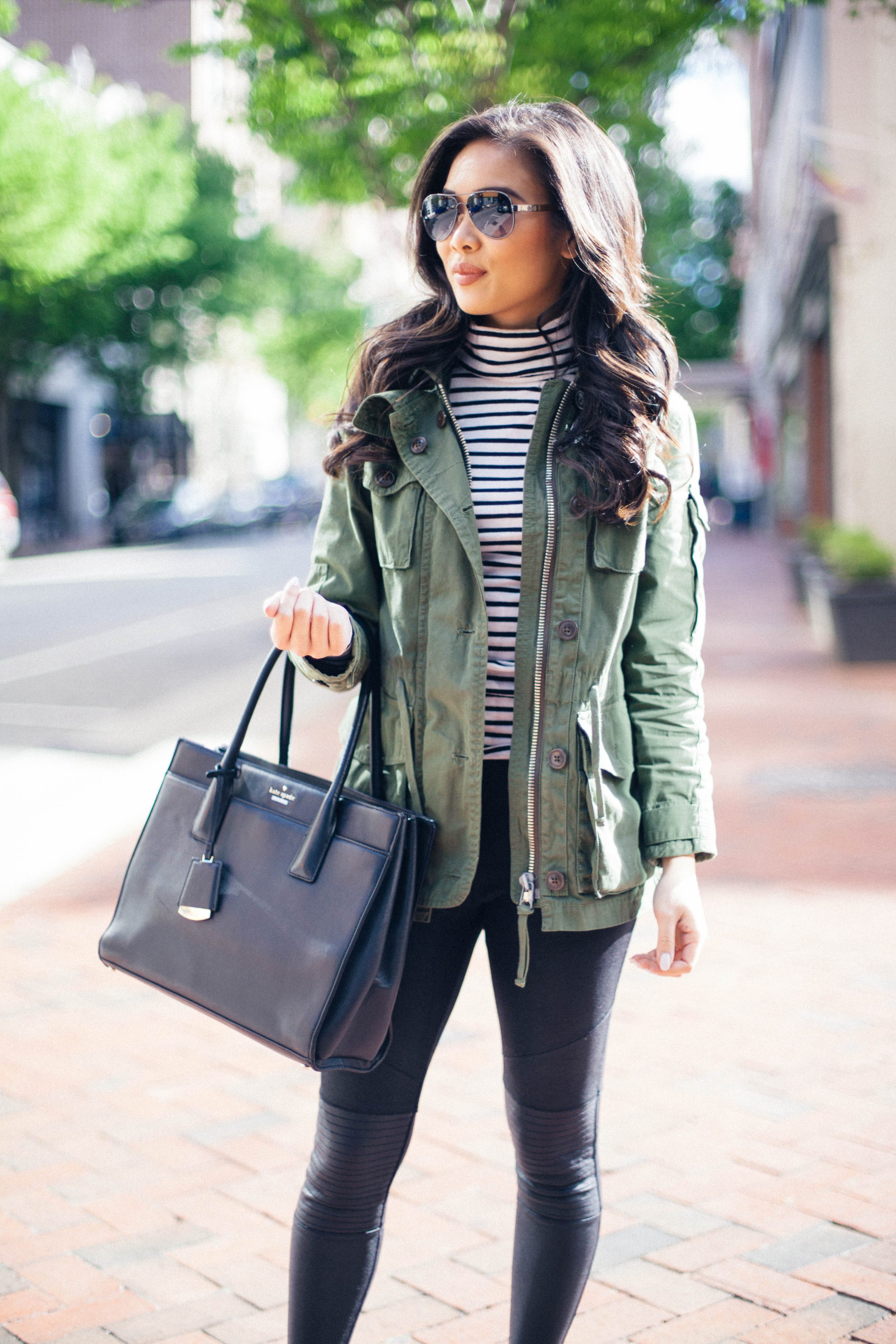Carbon Green :: Utility Jacket + Leather Sneakers - Color & Chic