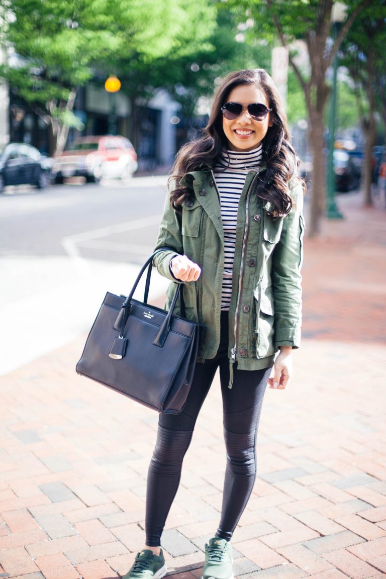 Carbon Green :: Utility Jacket + Leather Sneakers - Color & Chic