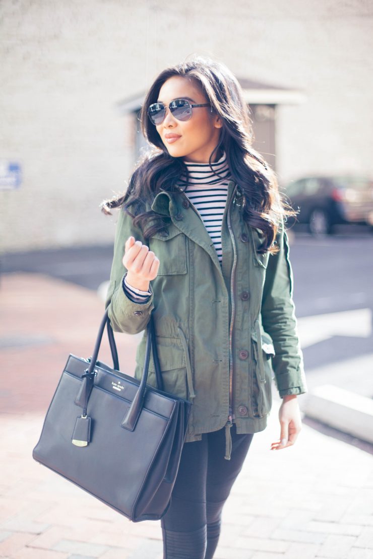 Carbon Green :: Utility Jacket + Leather Sneakers - Color & Chic