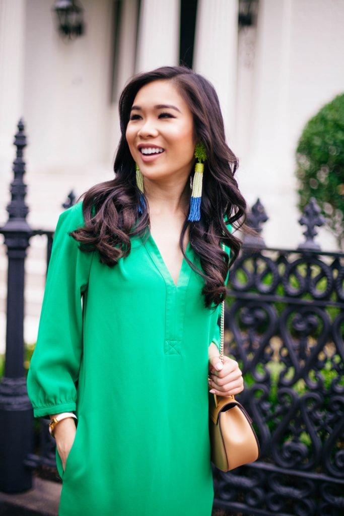 Simple Green Dress + Statement Earrings - Color & Chic