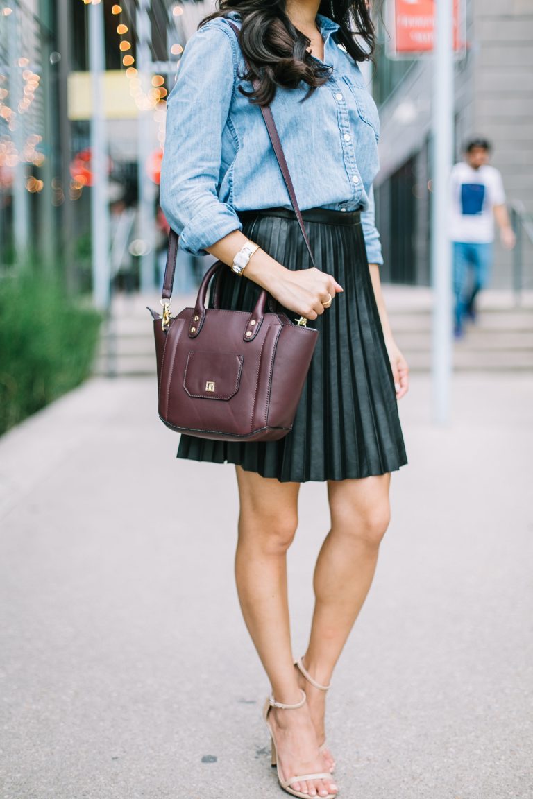 Austin during Fall :: Pleated Leather Skirt - Color & Chic