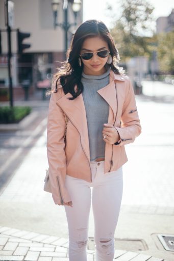 The Honeymoon :: Blush Leather Jacket + Cropped Sweater - Color & Chic