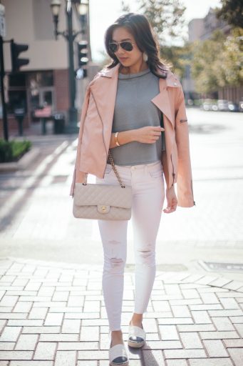 The Honeymoon :: Blush Leather Jacket + Cropped Sweater - Color & Chic