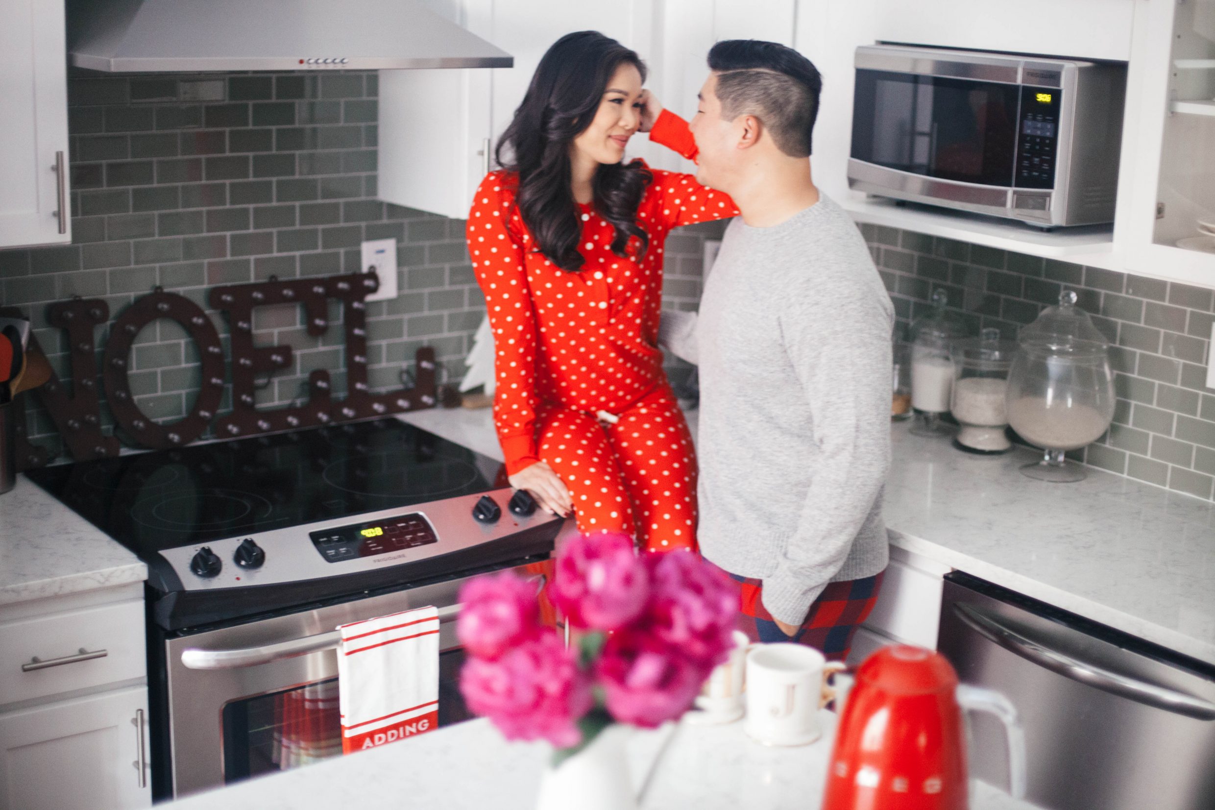 pjs,festive,christmas,red,polka,dot,pajamas,pjs,adding,the,sauce,kate,spade,towel,jcrew,his,hers,home,white,kitchen,lifestyle,anthropologie,norfolk,virginia,living,mornings,in,best,biscuit,