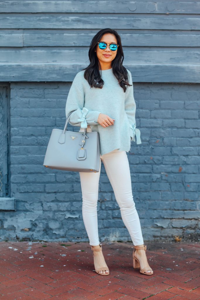 Baby Blue Bow Sleeve Sweater for Spring - Color & Chic