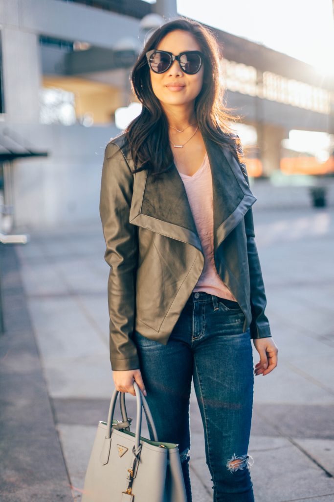 Styling Wardrobe Basics for Spring :: Drape Leather Jacket - Color & Chic