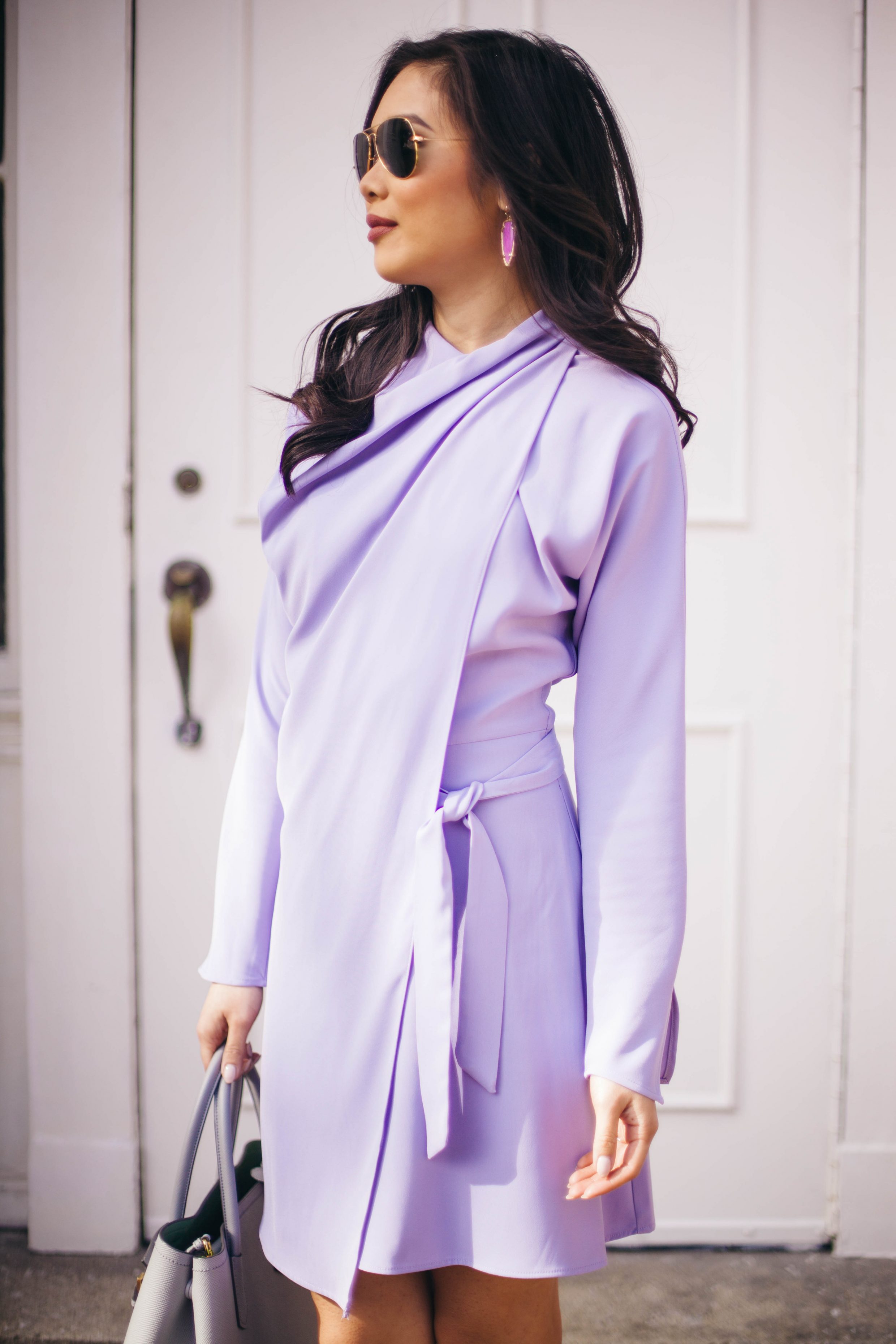Pastel Tones - Lilac Drape Dress + Blush Heels - Color & Chic