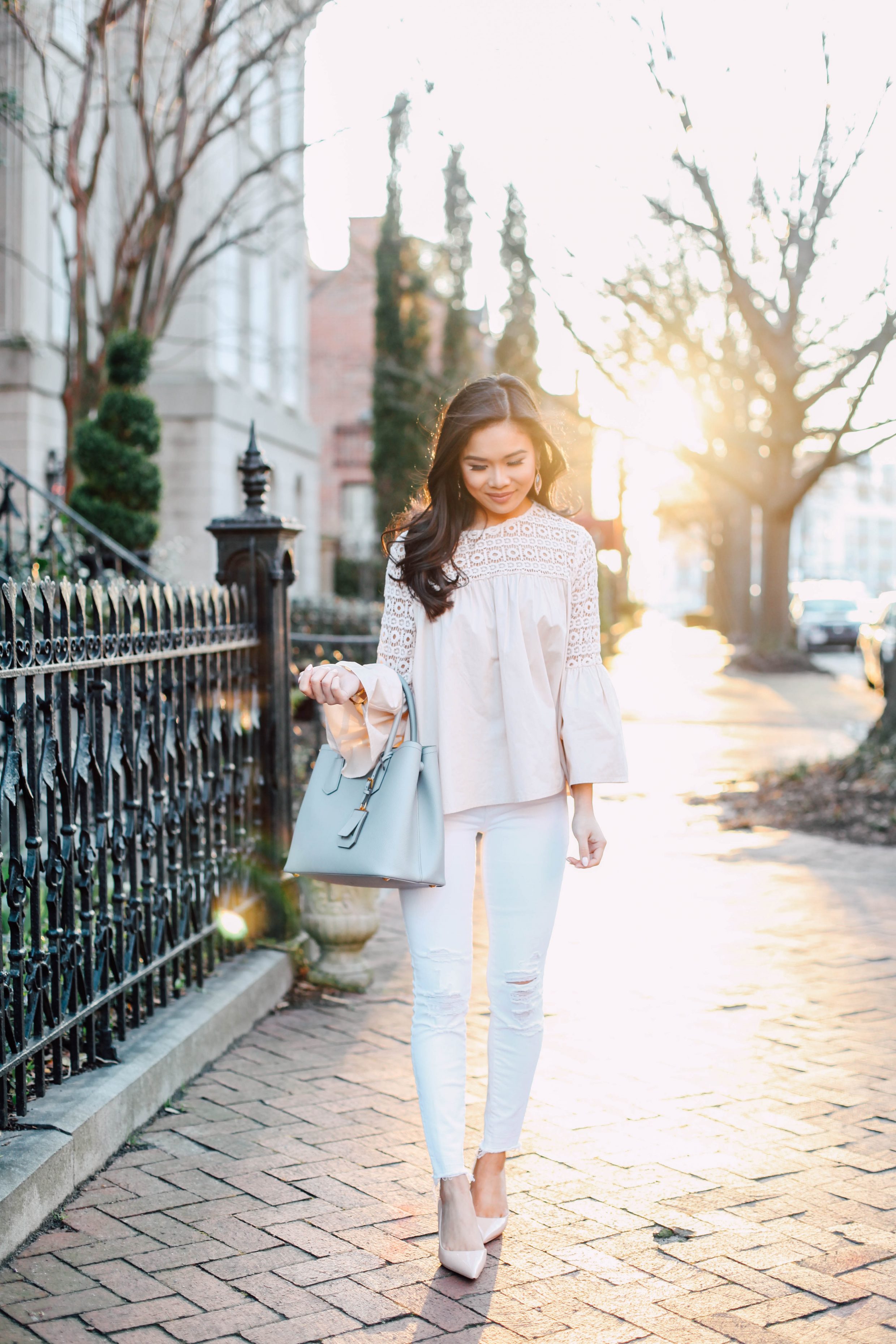 Crochet and bell sleeves on the perfect top for spring