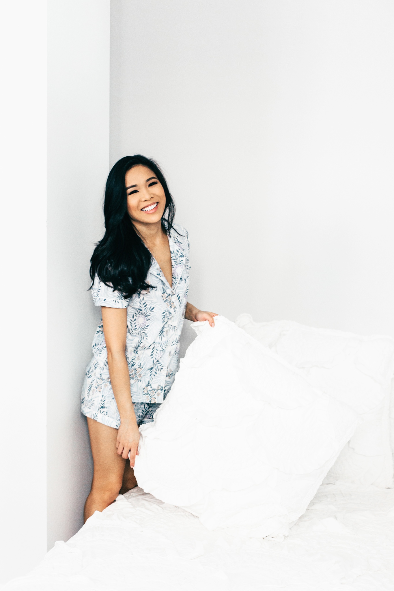 Blogger Hoang-Kim makes her Leesa mattress in Plum Pretty Sugar PJs