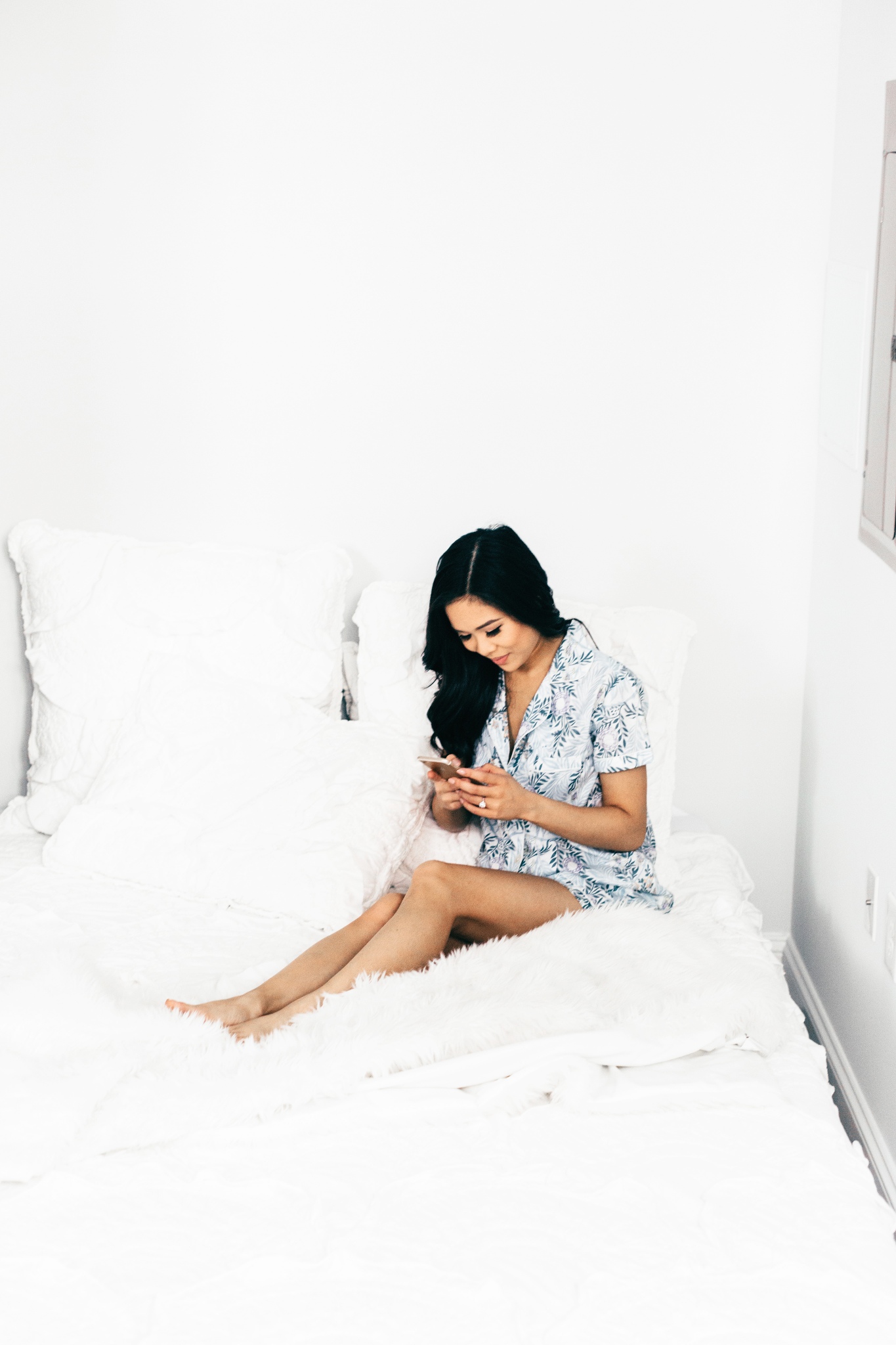 Blogger Hoang-Kim on her Leesa mattress in Plum Pretty Sugar PJs