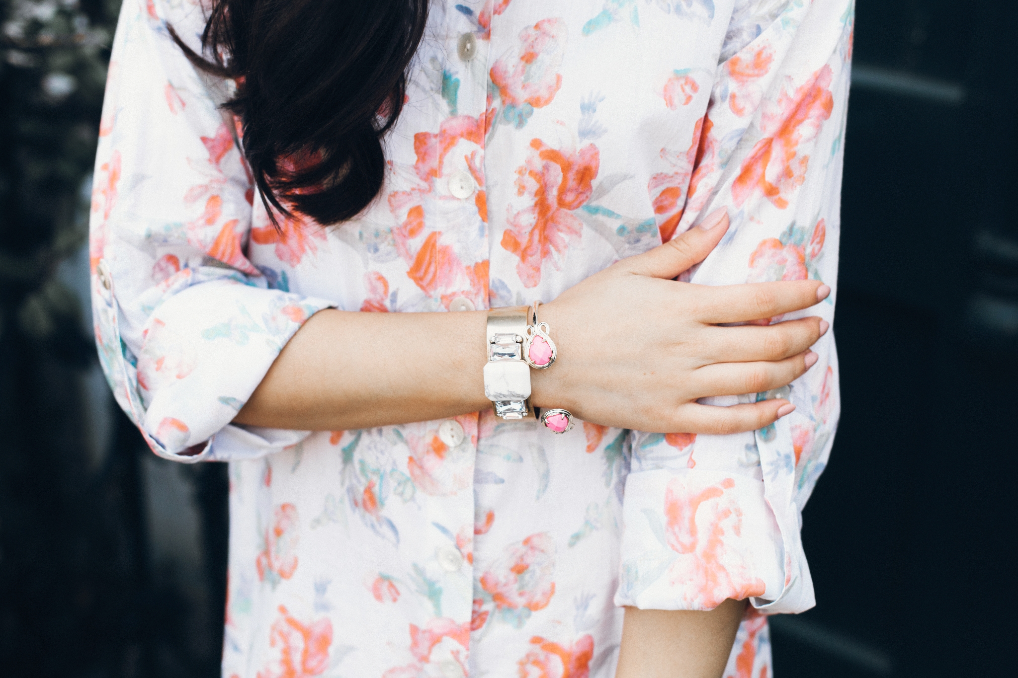 Blogger Hoang-Kim wears a floral boyfriend shirt dress