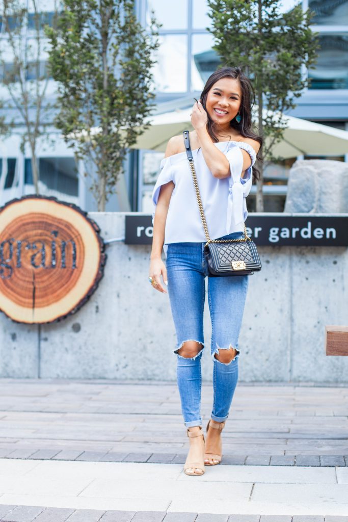 Off the Shoulder Top with Tie Sleeves - Color & Chic