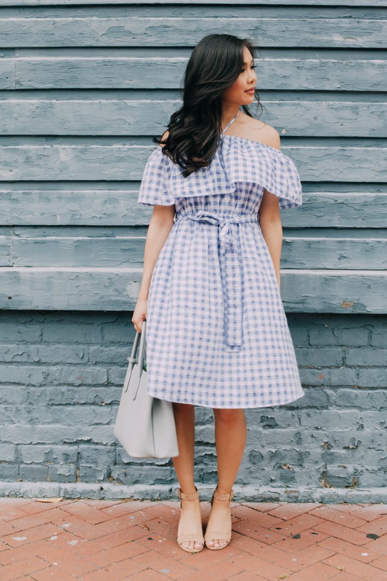 GINGHAM HALTER NECK MINI DRESS