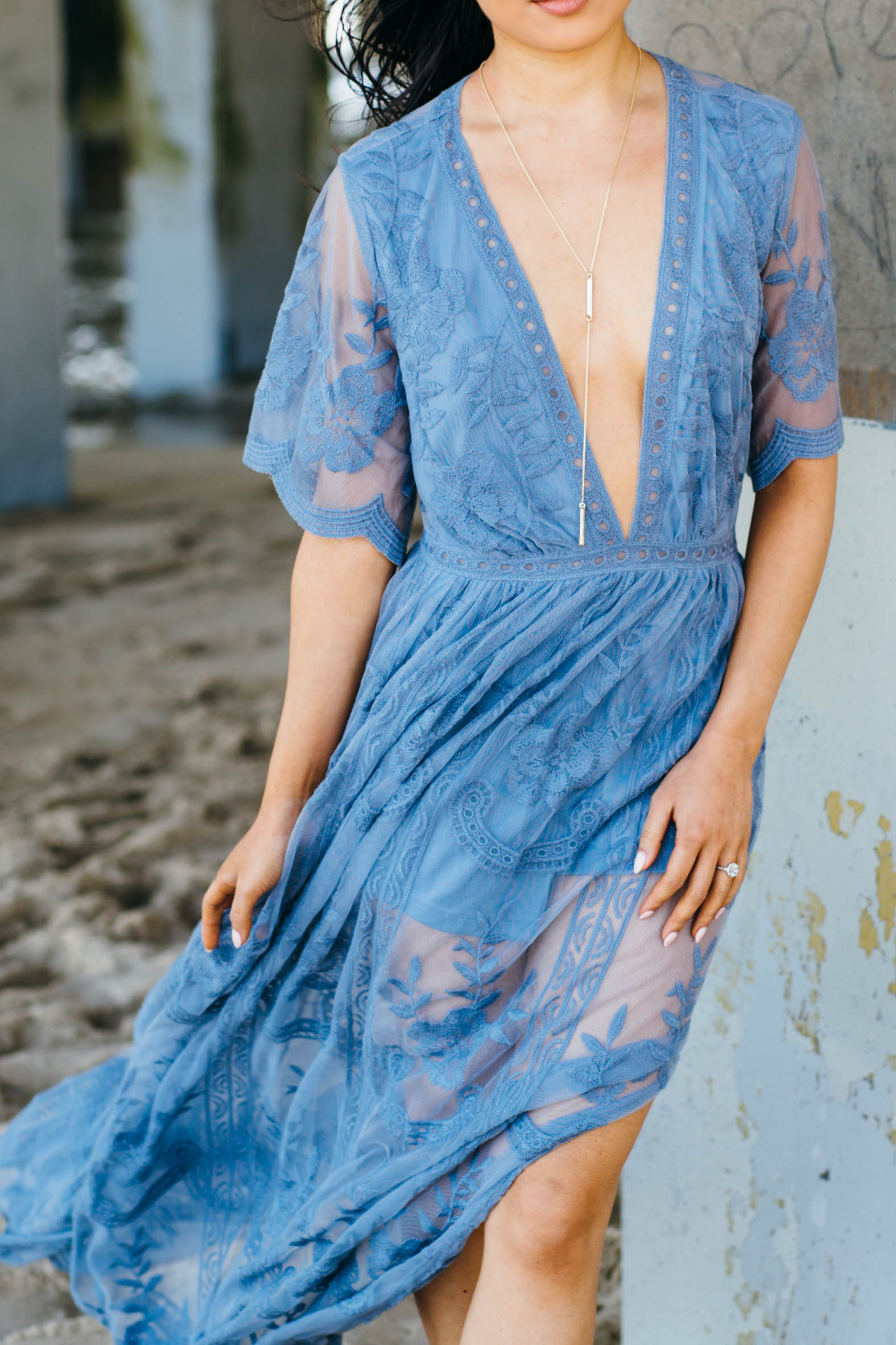 Dusty blue lace overlay romper