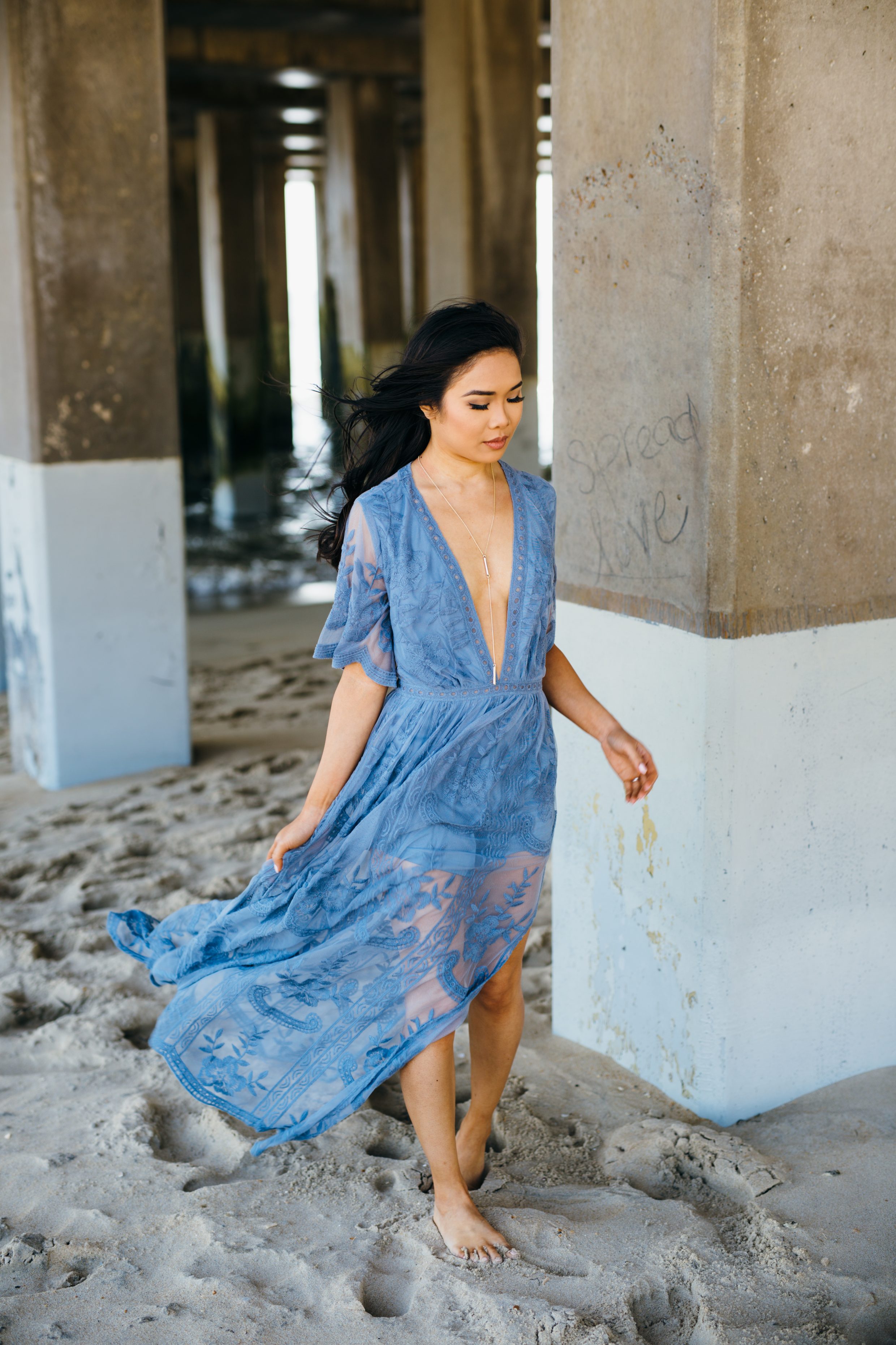 Dusty Blue Lace :: Overlay Lace Romper - Color & Chic
