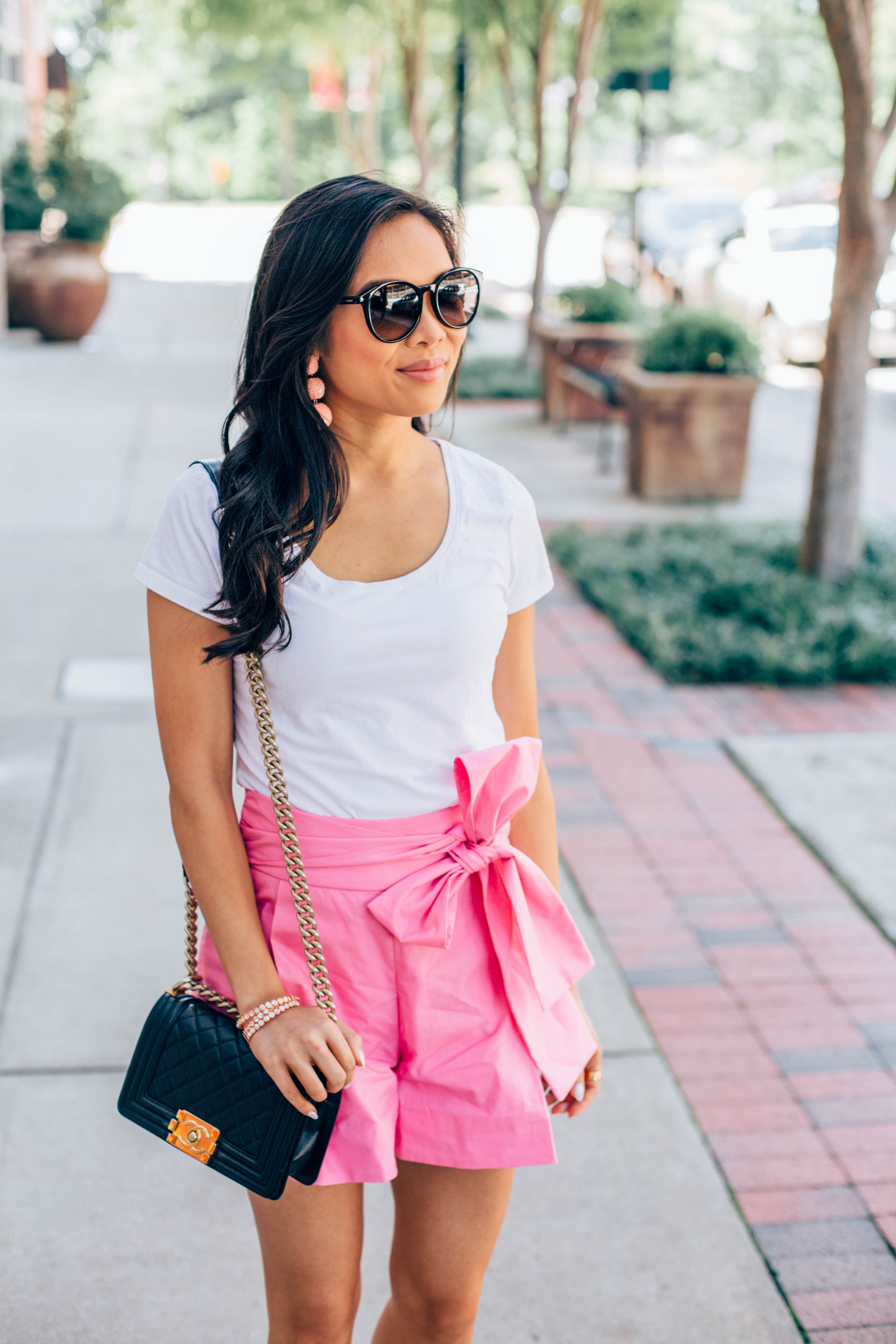 Put a Bow on It :: Tie Waist Shorts + White Tee - Color & Chic