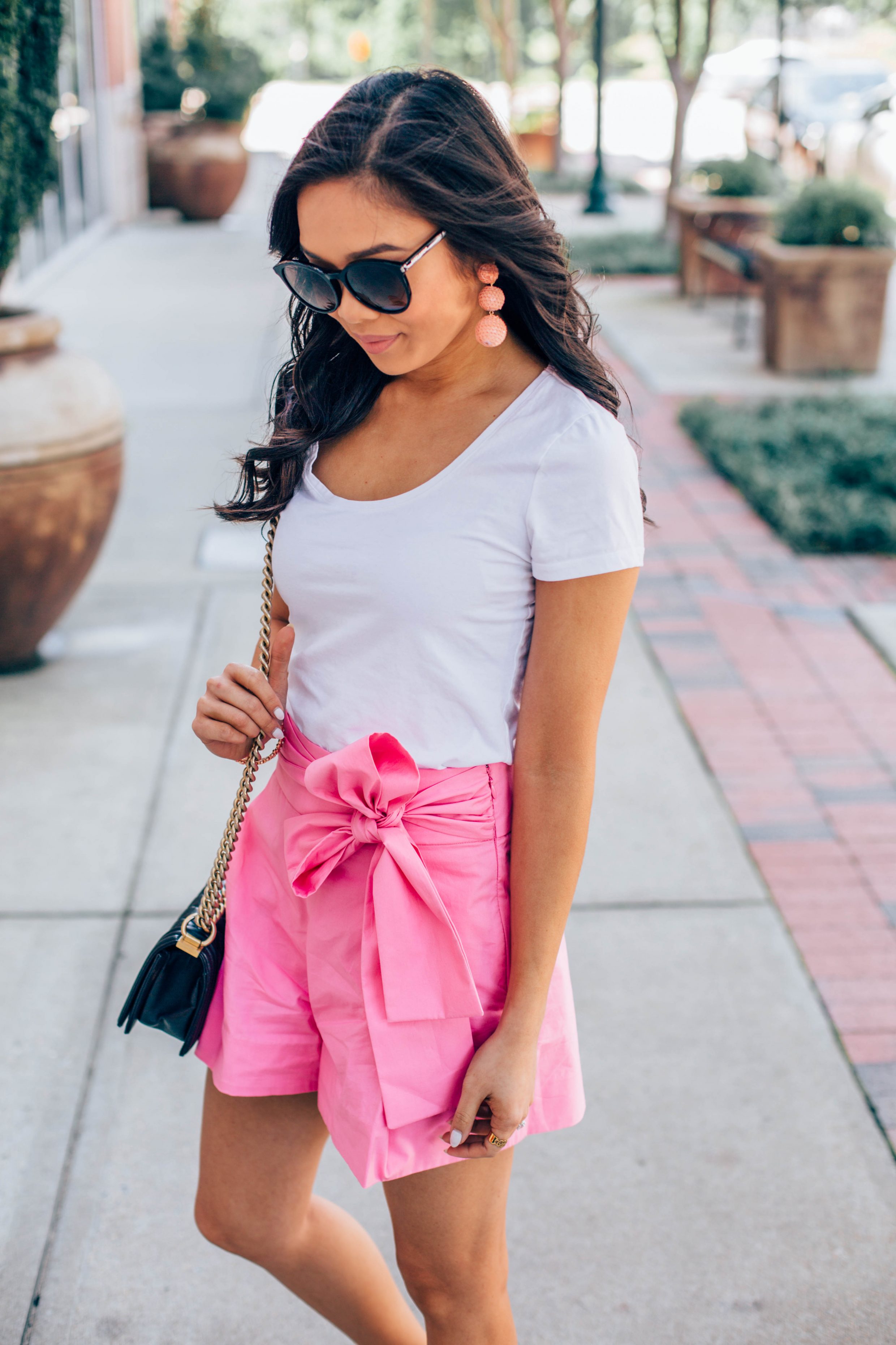 Put a Bow on It :: Tie Waist Shorts + White Tee - Color & Chic