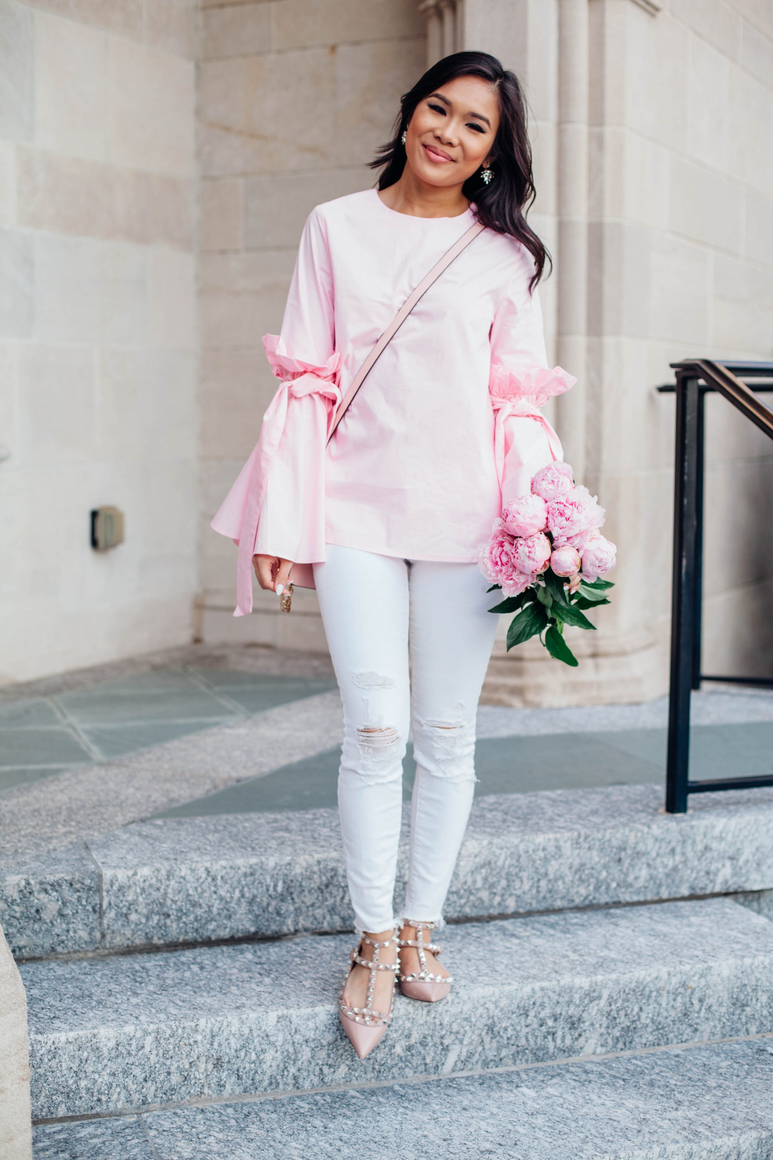 Pink Dramatic Bell Sleeve Top with Bows + Ruffles - Color & Chic