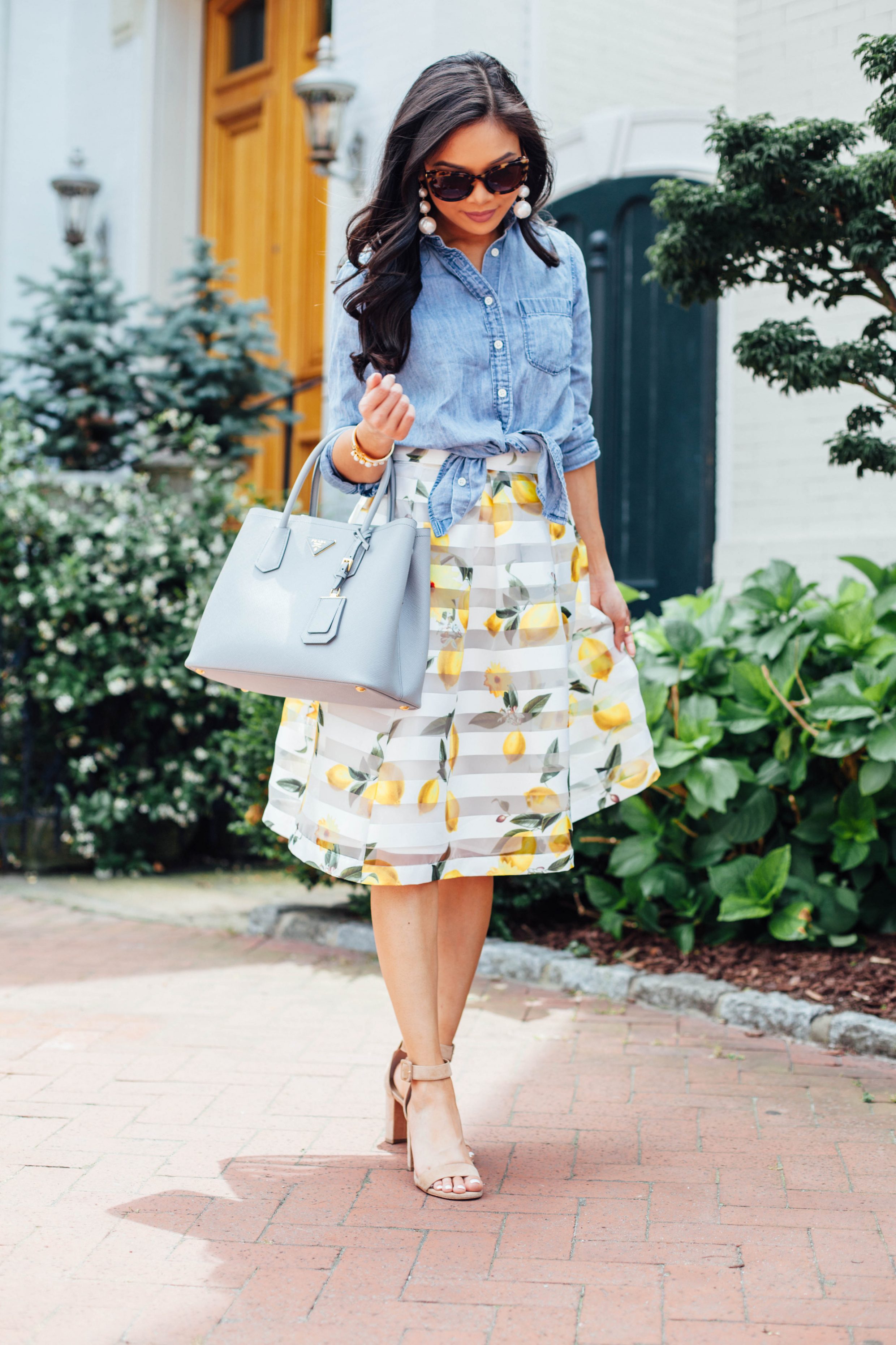 Summer Fresh :: Lemon Print Skirt with a Button Down - Color & Chic
