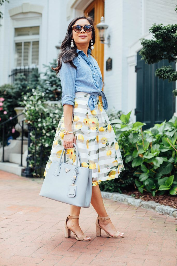 Summer Fresh :: Lemon Print Skirt with a Button Down - Color & Chic