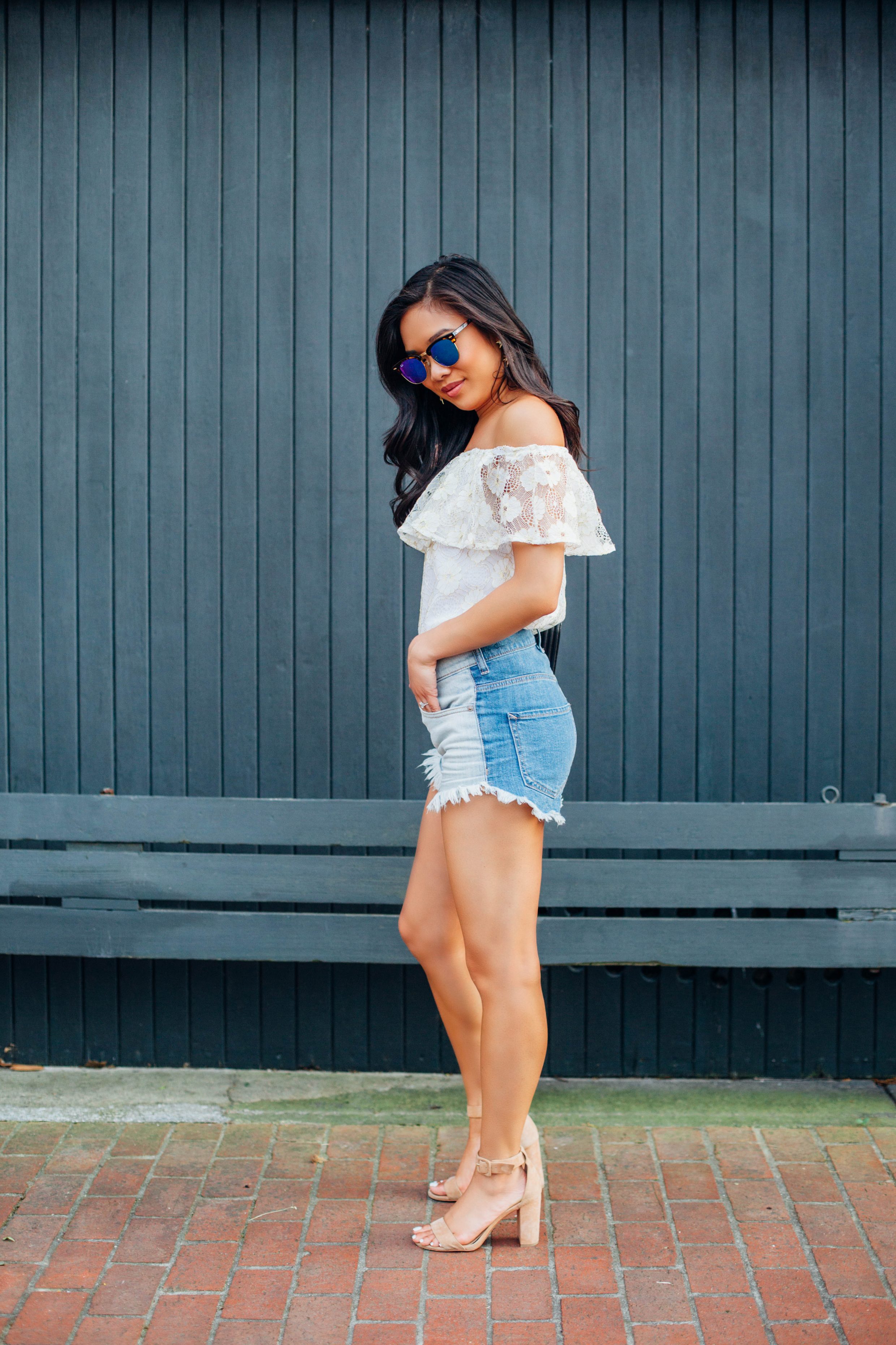 COLOR & CHIC | Floral Off the Shoulder Top and Cutoffs
