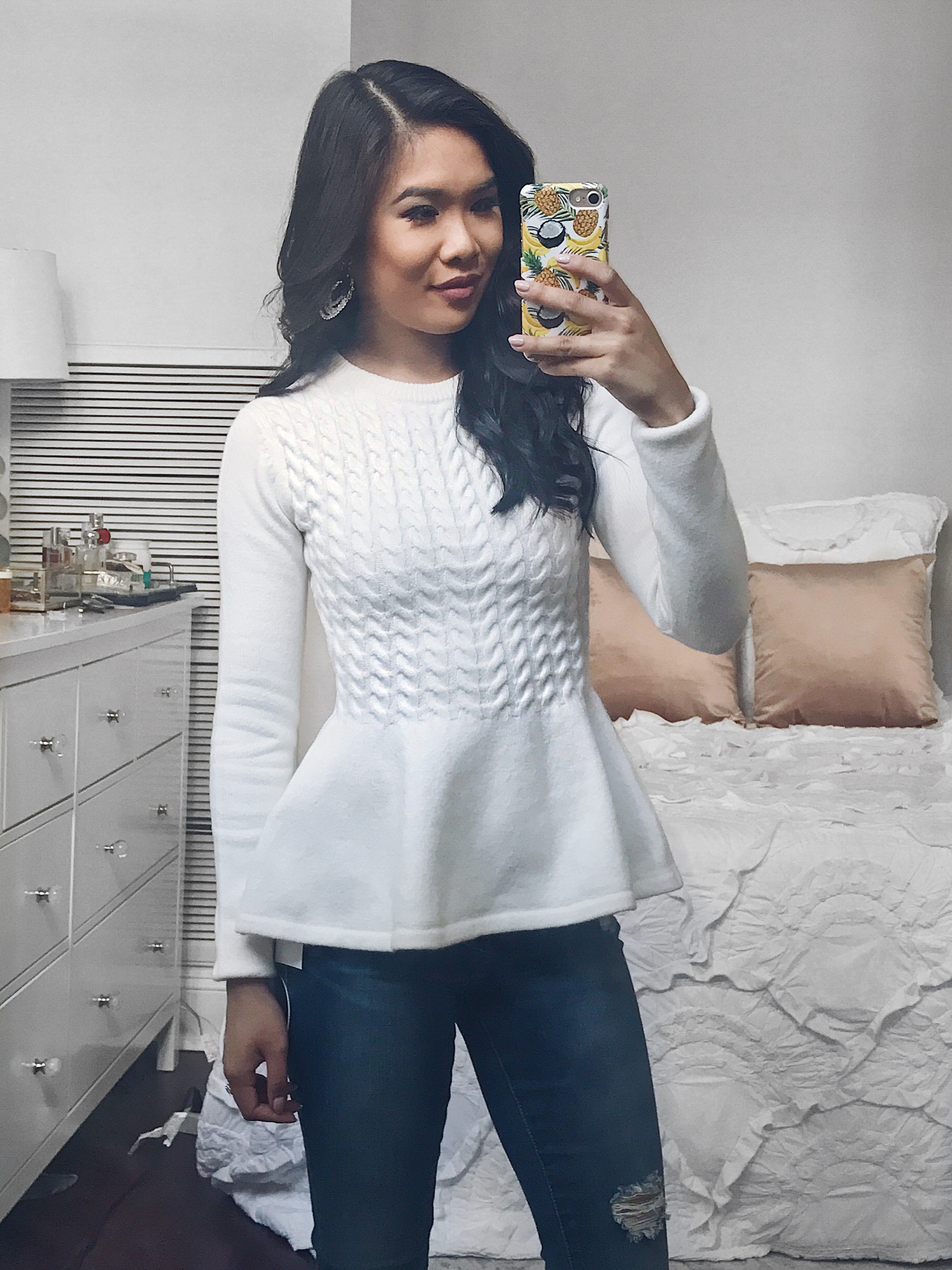 COLOR & CHIC | Cable Knit Peplum Sweater