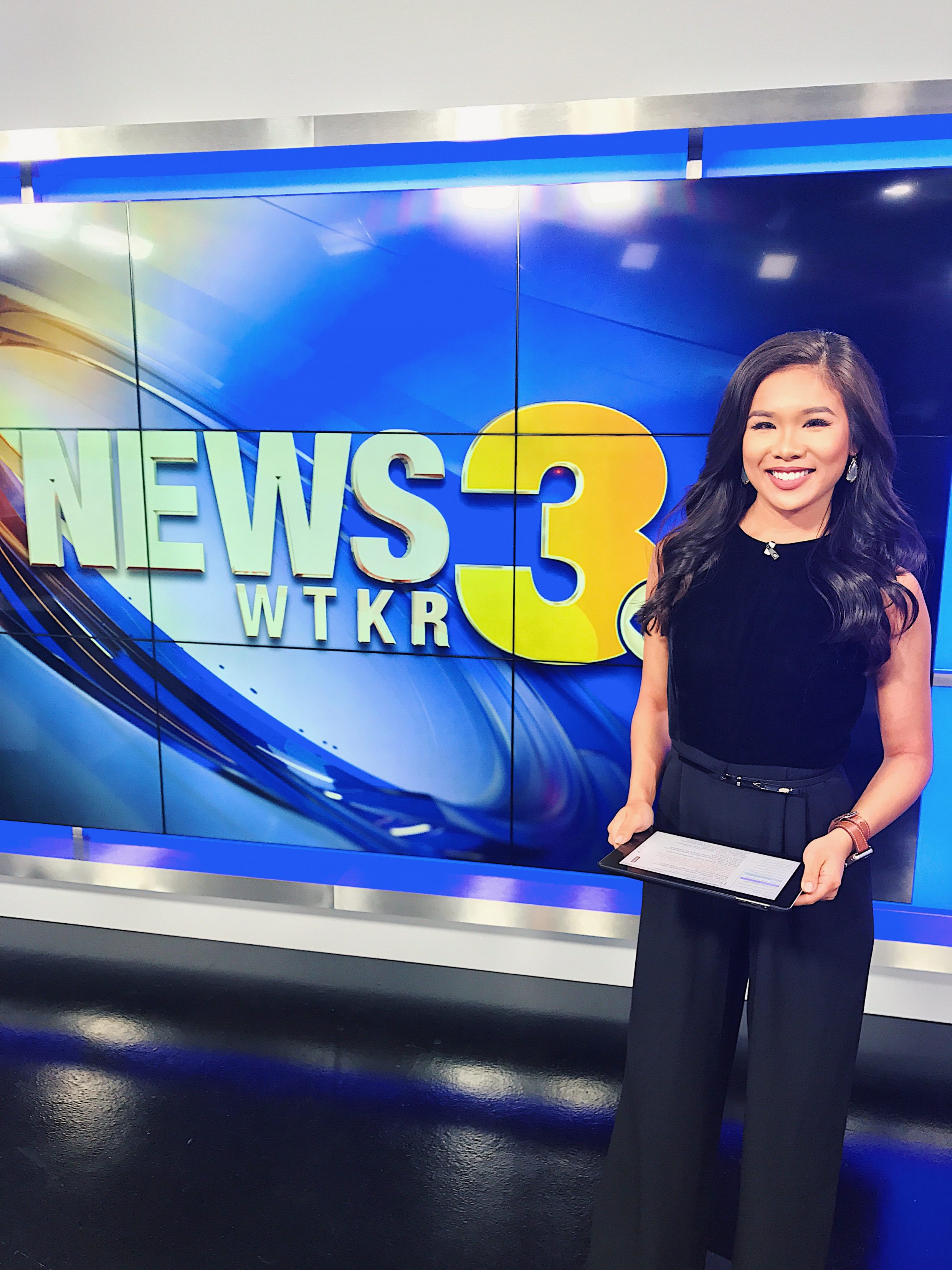 Hoang-Kim Cung wears a velvet jumpsuit to anchor WTKR News 3