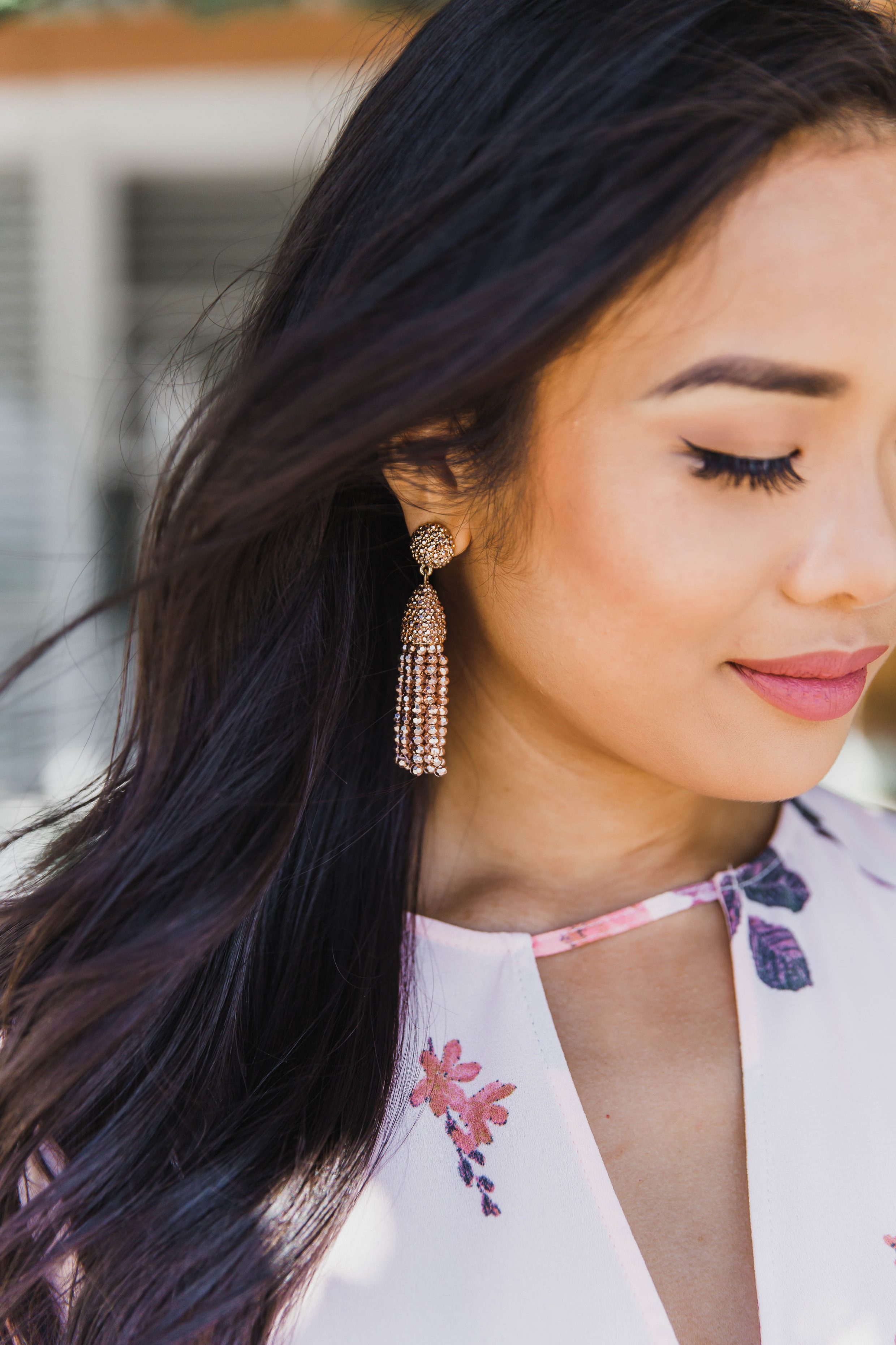 COLOR & CHIC | Pink Floral Mini Dress + Tassel Earrings