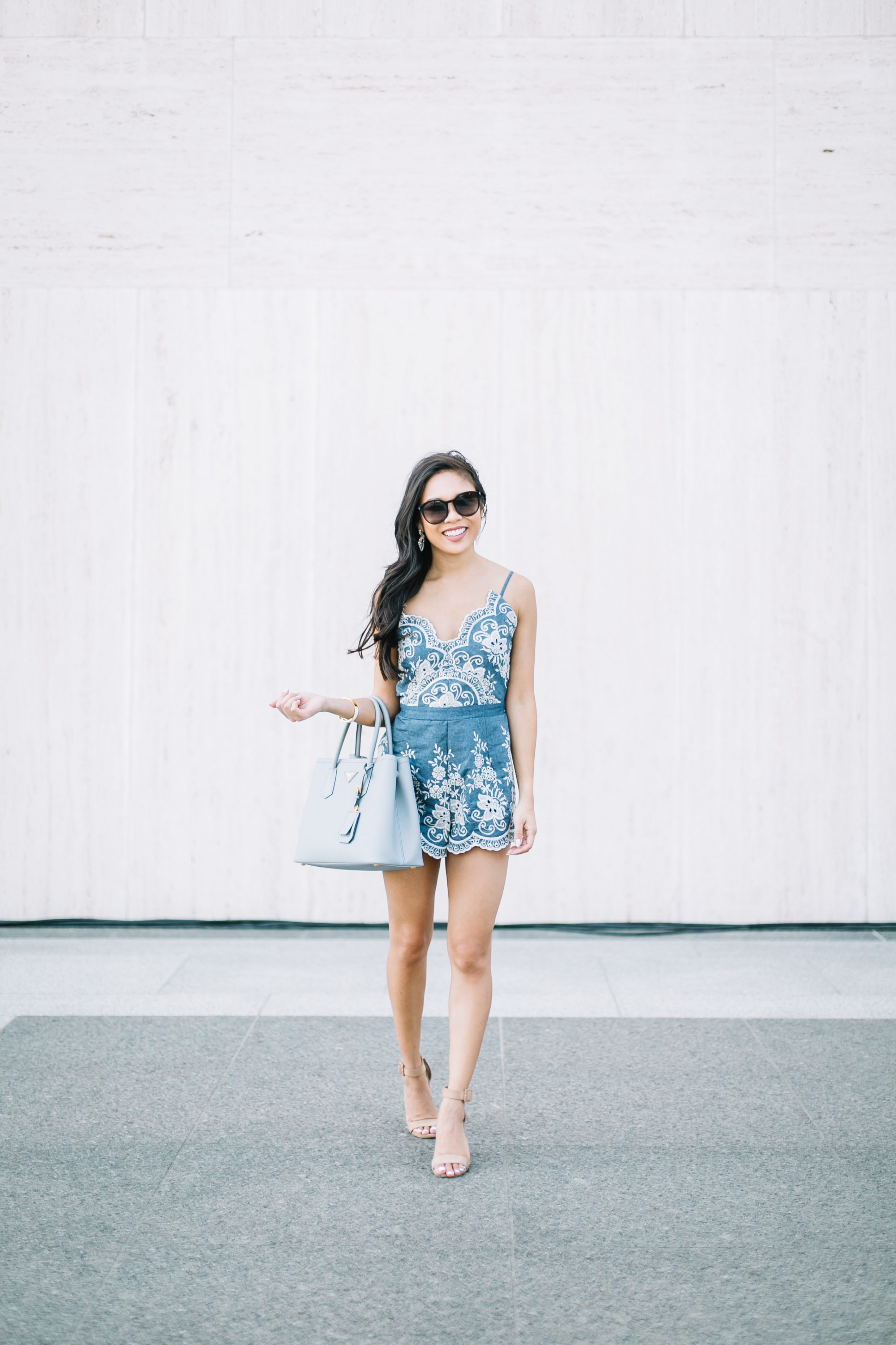 COLOR & CHIC | Embroidered Chambray Romper