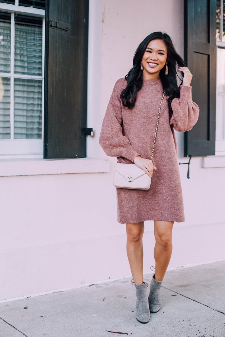Keep Me Cozy Sweater Dress in Mauve Ivory main image 0