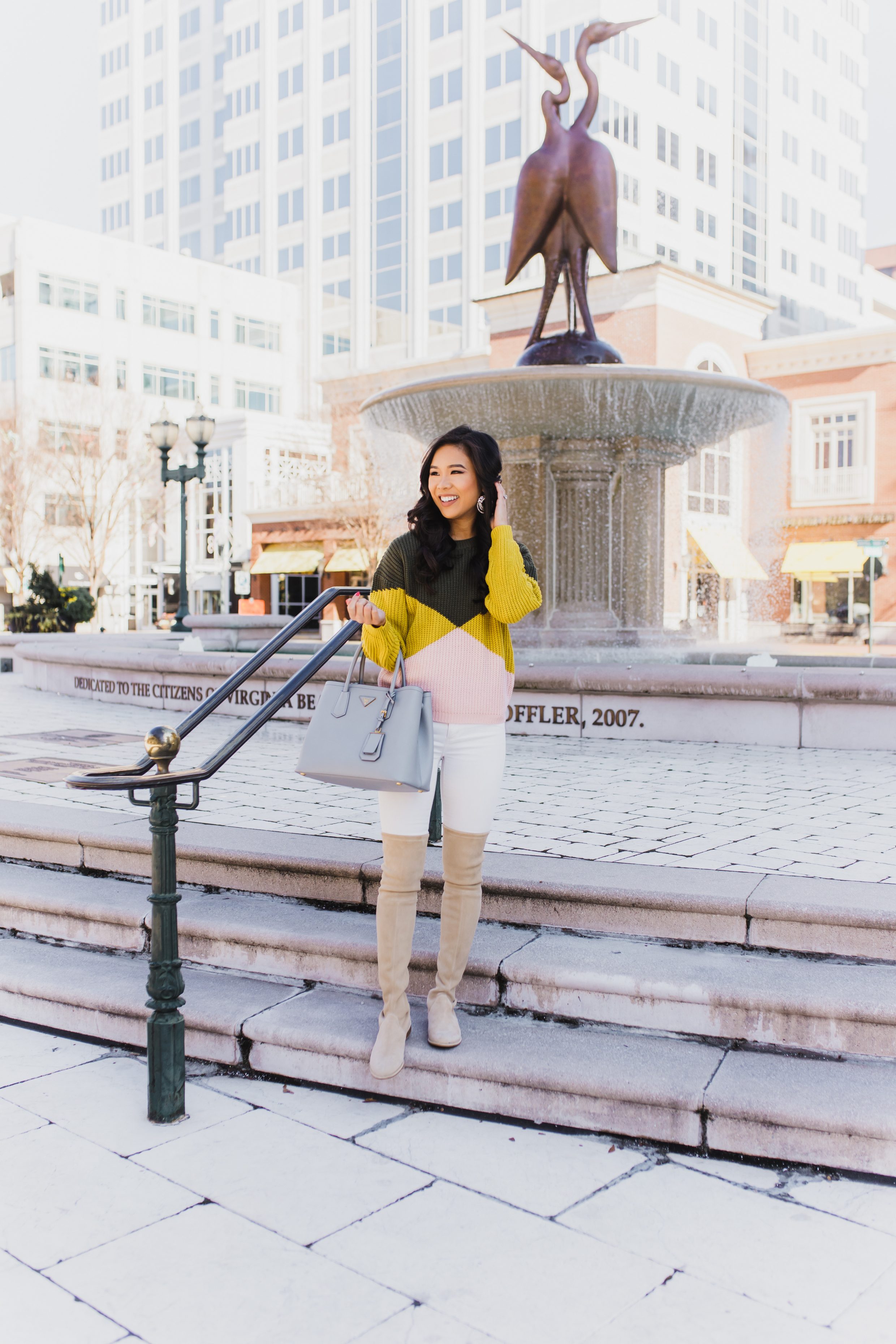 Color block sweater with Stuart Weitzman over the knee boots