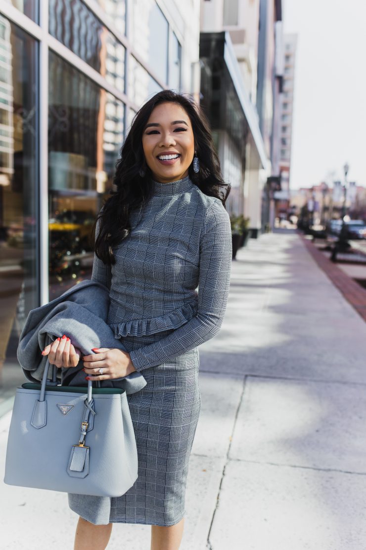 Shades of Gray for Work :: Check Midi Dress & Coat - Color & Chic