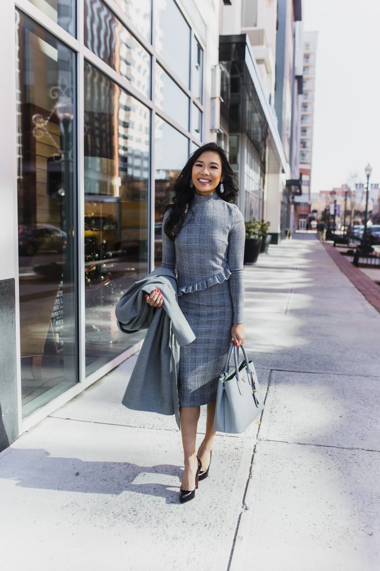 Shades of Gray for Work :: Check Midi Dress & Coat - Color & Chic