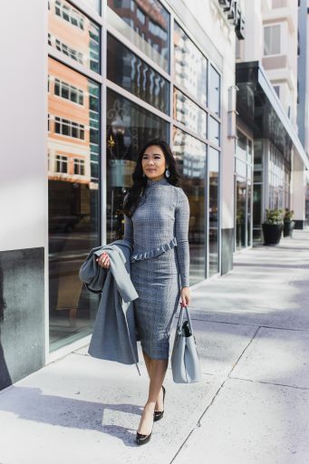 Shades of Gray for Work :: Check Midi Dress & Coat - Color & Chic