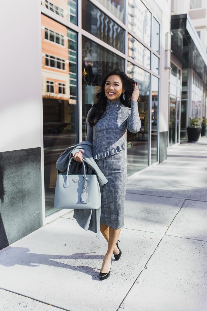 Shades of Gray for Work :: Check Midi Dress & Coat - Color & Chic